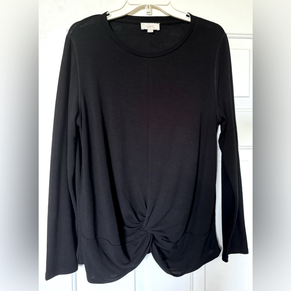 LOFT Knot Front Long Sleeve Scoop Neck Sweater